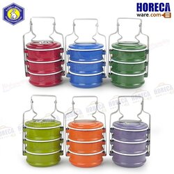 สีสัน ปิ่นโต 10/3 สองสี ขอบขาว(แดง ส้ม น้ำเงิน ม่วง เขียวเข้ม เขีววอ่อน) กระต่าย-สุขสันต์