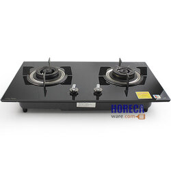 เตาแก๊สแบบฝัง 2หัว ระบบตัดแก๊ส หน้ากระจก ตราลัคกี้เฟรม