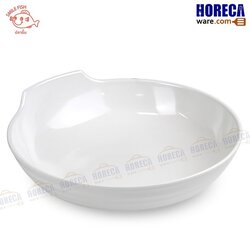 จานลอนลึก 9 นิ้ว [สีครีม] มีหูจับ ปลายิ้ม