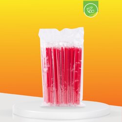 [6mm] หลอดดูดน้ำ สีแดง หลอด6มิล ทรงตรง ปลายแหลม หลอดเล็ก หลอดพลาสติก ห่อฟิล์ม ชาไข่มุก 100เส้น/แพ็ค