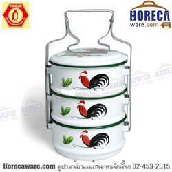 [ลายไก่] ปิ่นโต 14ซม. 3ชั้น เพนกวิน-เคลือบ [rb60314]