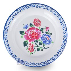 ถาดกลมเมลามีน 9.75 นิ้ว ลายน้ำเงิน ตราม้าทอง