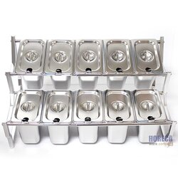 ชั้นวางอ่างอาหาร 1/9 10ช่อง ปรับจำนวนช่องอ่างได้ พร้อมกระบวย ตราบอส