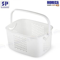 Square basket with handle, white, 40.5x29.7x20 cm, standard pro