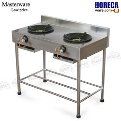 เตาไทย KB5 2หัว สแตนเลส 304 วาวหมุน มีถาดวางชั้นล่าง 50x90x75+80cm แมสเตอร์แวร์-PL