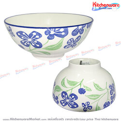 [ลายดอกน้ำเงิน]ชามโคม 6 นิ้ว โฟเซรามิค [ff-ck-c06-y128]