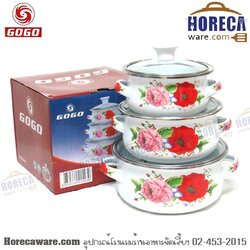 หม้อเคลือบ 2หูลายดอก 12-14-16 โกโก-อ่างอุ่น [gg-601dg-2]
