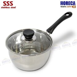 Stainless steel pot with handle, glass lid, 18 cm, 3S