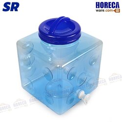 Clear cube-shaped container, blue PET, 10 liters, with tap (X04) SR