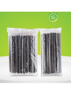 หลอดดูดน้ำ สีดำ พลาสติก ทรงตรง ปลายแหลม ยาวพิเศษ หลอดกาแฟ พลาสติก หลอดชาไข่มุก หลอดห่อฟิล์ม 100ชิ้น/แพ็ค