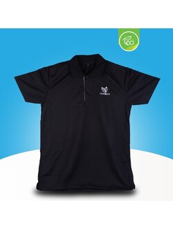 เสื้อยืด คอปก เสื้อโปโล เข้ารูป สีดำ แขนสั้น ปักลาย CHAMICHI ออกแบบโดย ทีอีเอ