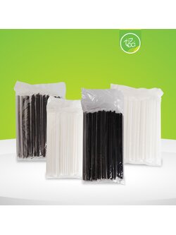 หลอดดูดน้ำ หลอดทรงตรง สีขาว สีดำ สีแดง ปลายแหลม ห่อฟิล์ม หลอดชานมไข่มุก หลอดกาแฟ Plastic straw 6mm, 12mm 100 เส้น/แพ็ค