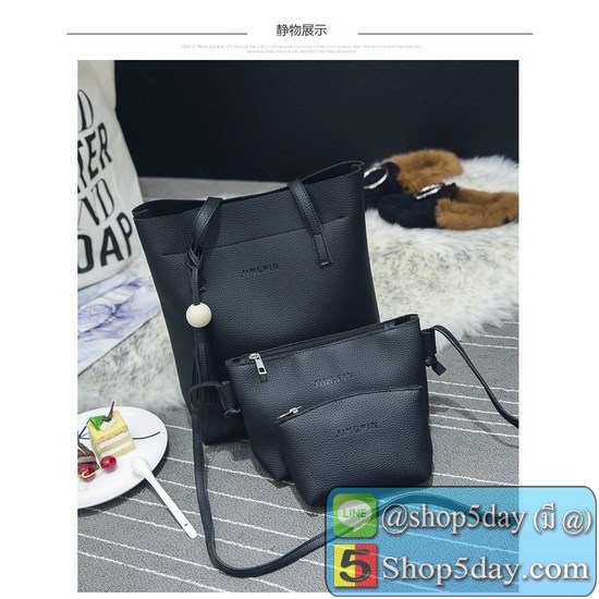 กระเป๋าเป้ กระเป๋าสะพายข้างสีดำ กระเป๋าเซ็ท 3 ใบ No.104
