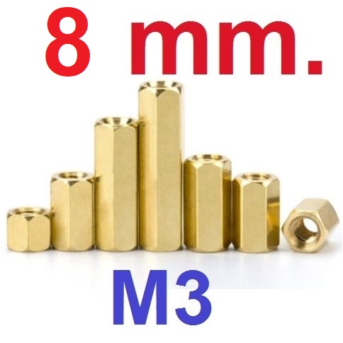 เสาทองเหลือง M3x8mm. เสารองPCB Hexagonal Copper Pillar Support Column เสาหกเหลี่ยม เสารองปริ้น M3*8mm