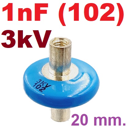 1nF (102) 3kV 20mm 1000pf Ceramic Doorknob Capacitor Blue high frequency machine spark filter button high voltage ceramic dielectric capacitor