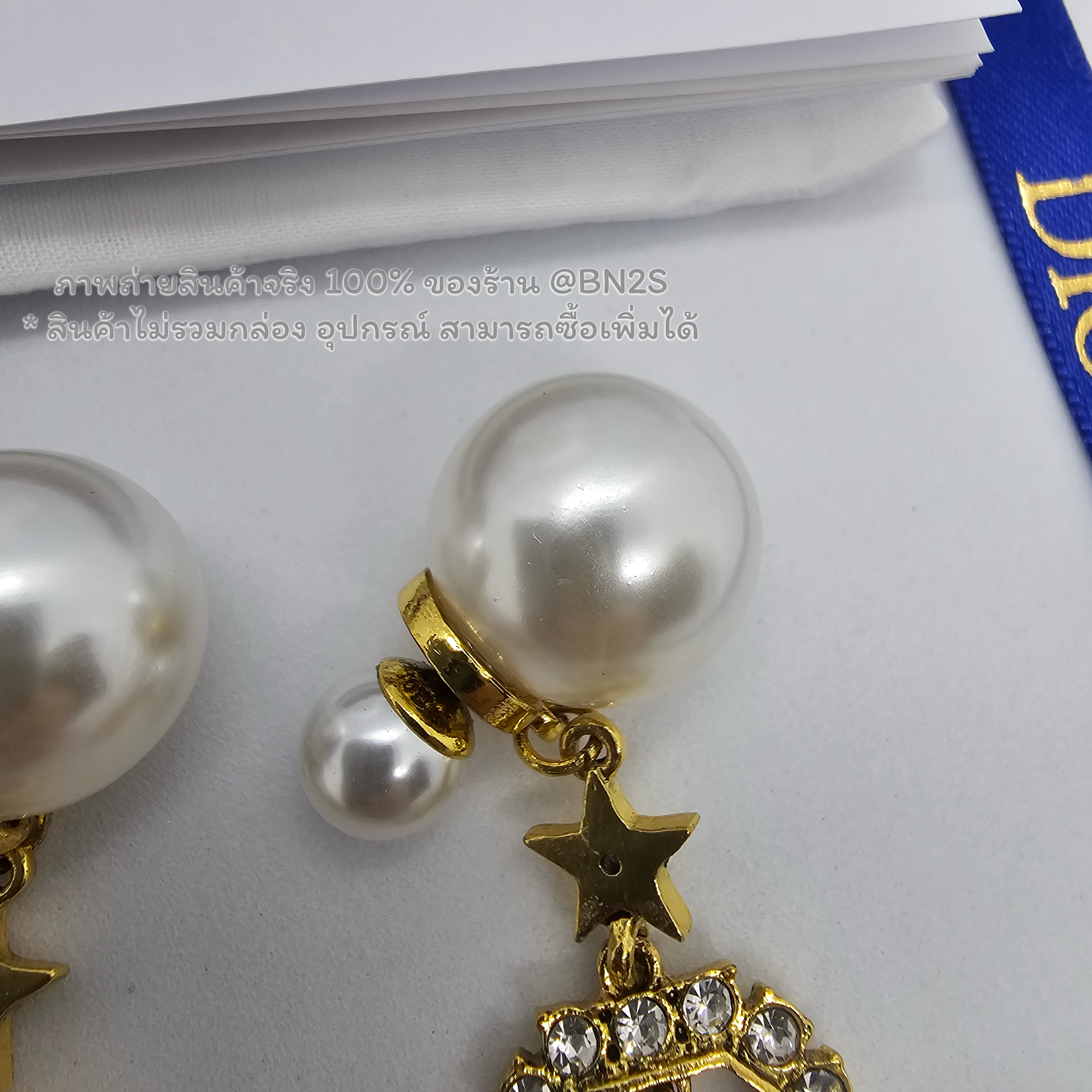 J'ADIOR LOGO STAR CRYSTAL EARRINGS ต่างหูดิ ไข่มุก ประดับตุ้งติ้ง เจดิออ อะไหล่ทอง งานไฮเอน ปั๊มแบรนด์ ไม่รวมกล่อง อุปกรณ์