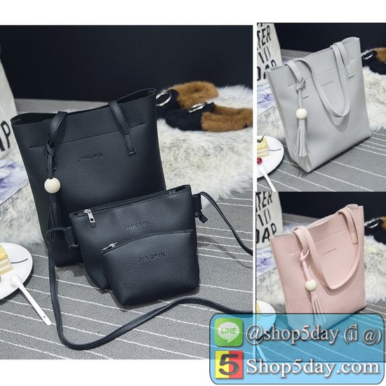 กระเป๋าเป้ กระเป๋าสะพายข้างสีดำ กระเป๋าเซ็ท 3 ใบ No.104