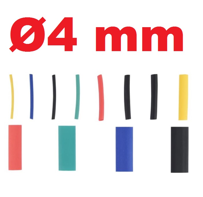 ท่อหดขนาด 4mm ยาว 45mm (4.5 cm.) อัตราส่วนการหด 2:1 มี 7 สีให้เลือก Heat Shrinkable Tube