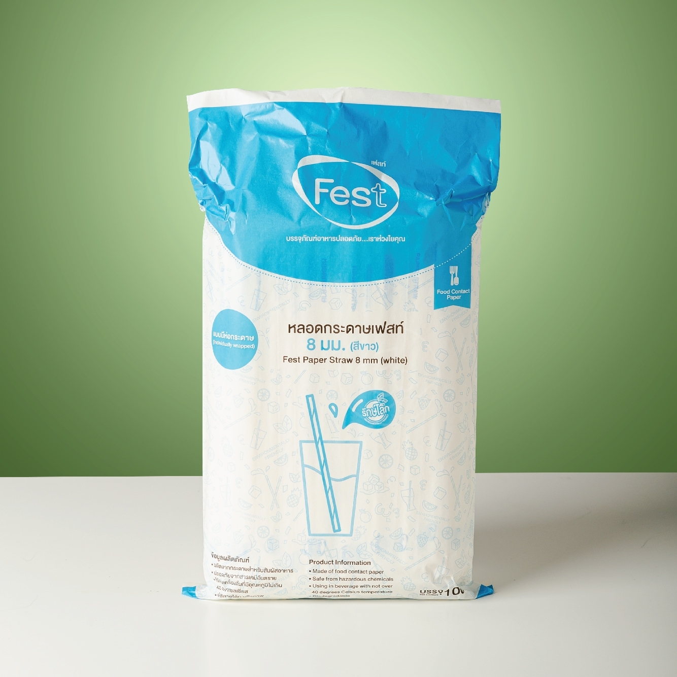 [8mm] หลอดดูดน้ำ หลอดกระดาษ ย่อยสลายได้ ทรงตรง Paper Straw สีขาว ขนาด 8 mm. (100 ชิ้น/แพ็ค)