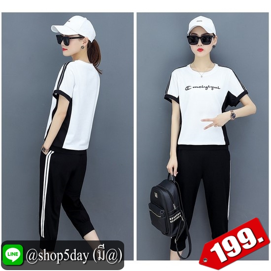 🔥 ชุดเซต (เสื้อ + กางเกง 5 ส่วน) เนื้อผ้าพริ้วลื่น ใส่สบาย