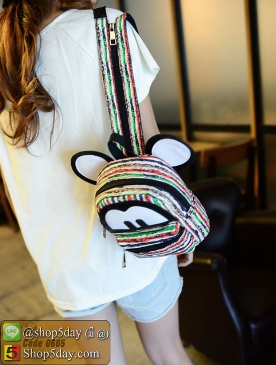 กระเป๋าสะพายผ้าใบ Mickey (ลายริ้ว)