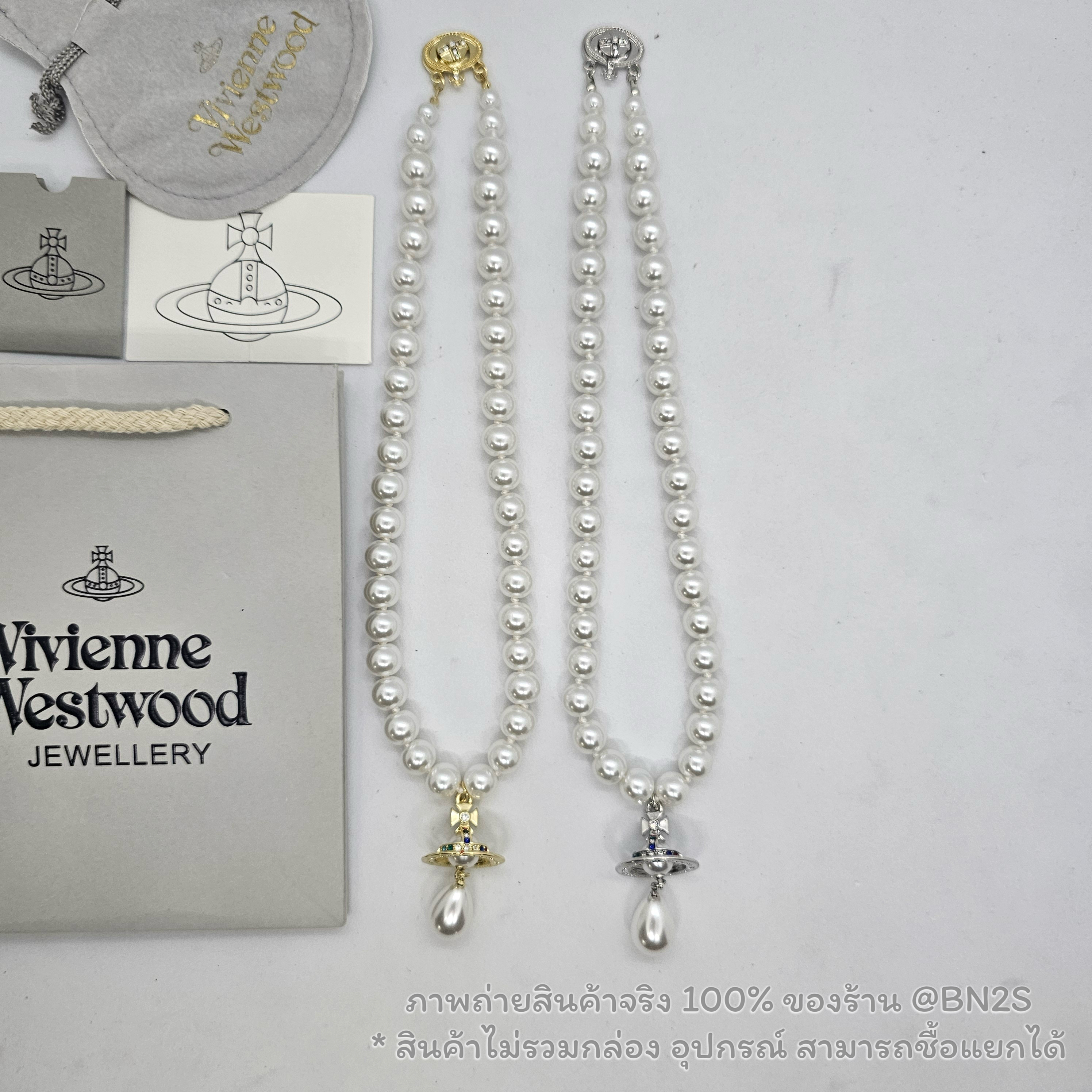 สีทอง | Vivienne Westwood One row pearl drop choker สร้อยไข่มุกจี้หยดน้ำ ดาวเสาร์ มาใหม่ล่าสุด งานสวยพร้อมส่ง อะไหล่เงิน ทอง