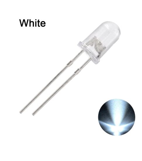 หลอด LED 5mm สีขาว 6000-8000mcd White LED Diode Round Light Lamp