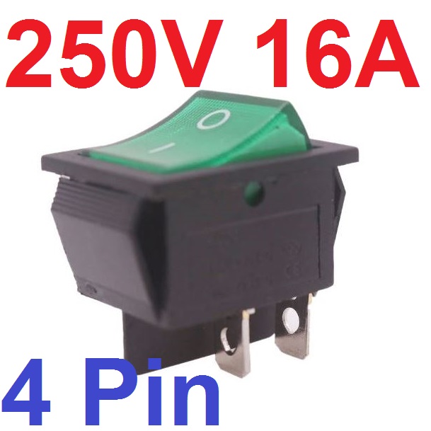 สวิตช์กระดก 4 ขา มีไฟ สีเขียว Rocker Switch 16A 250V/ 20A 125V AC Electrical Equipment Switches KCD4 4 Pin สวิทช์