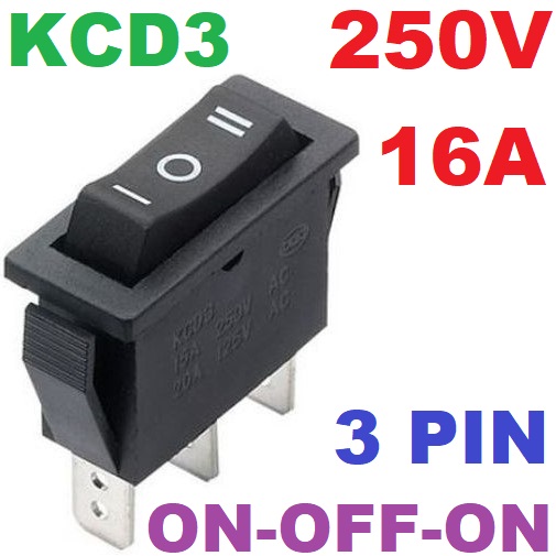 สวิตช์ 3 ทาง 3 ขา 13*30mm.3pin KCD3 250V 16A Rocker ON-OFF-ON switch