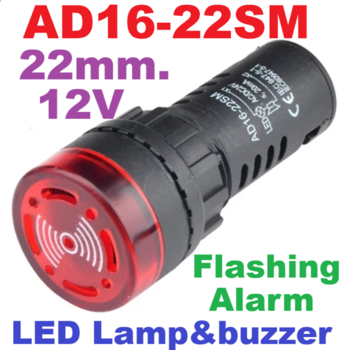 AD16-22SM 12V 22mm. flash Light Red color with sound buzzer alarm