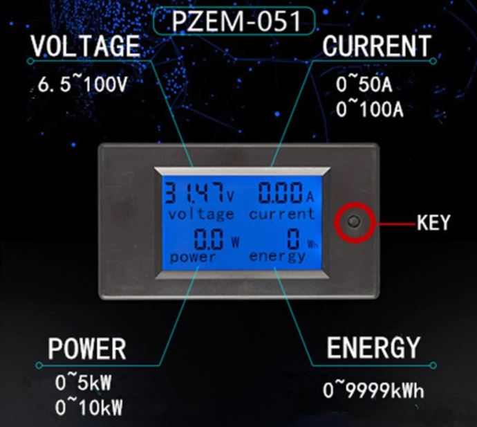 PZEM-051 Digital DC 6.5-100V 100A 4IN1 voltage current power energy Voltmeter Ammeter Watt Panel Meter