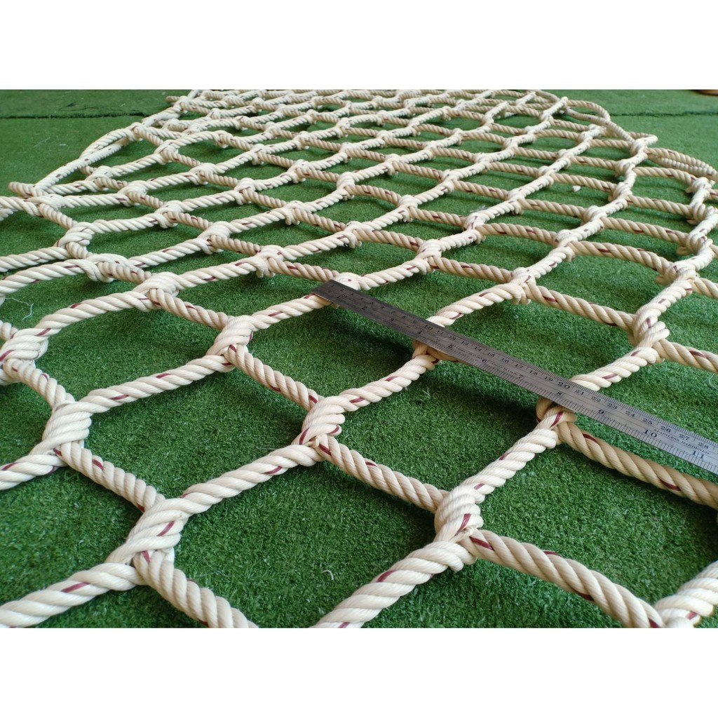 ตาข่ายระเบียงกันตก เชือกใยยักษ์ สานเชือกไม่มีปม