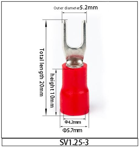 SV1.25-3 หางปลาแฉก สีแดง แพ็คละ 20 ตัว SV Series Crimp Terminal Fork Spade Wire Connector Copper Insulated Forked SV1.25