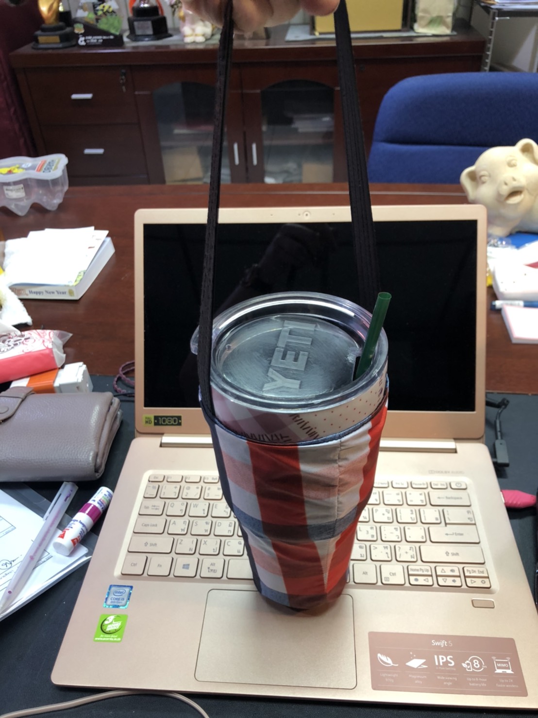 Leo ถุงผ้าร่ม ใส่แก้วเยติ (สายสีดำ)