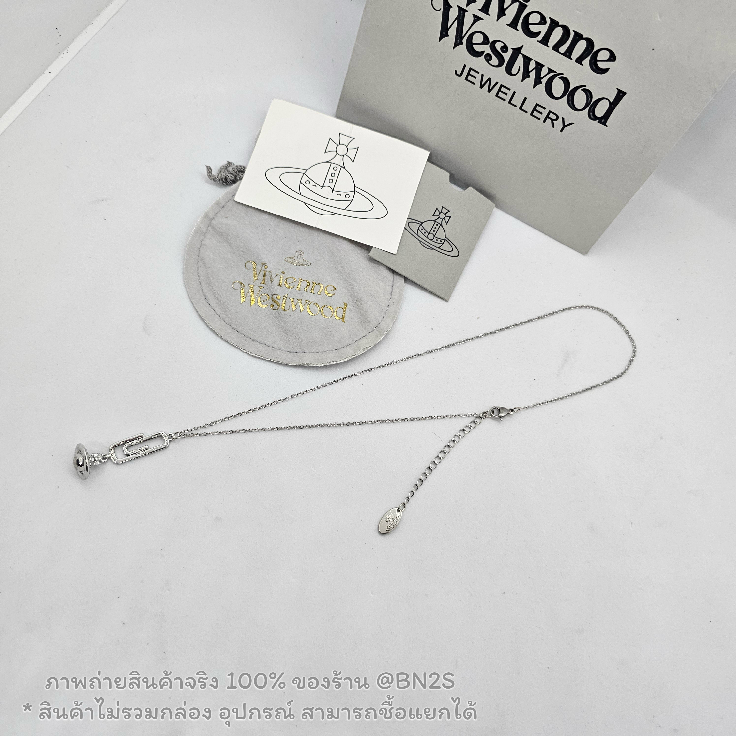 Vivienne Westwood Orb Paper Clip Necklace สร้อยคอวิเวียน จี้ดาวเสาร์ ประดับคริสตัล ที่หนีบกระดาษ อะไหล่เงิน งานปั๊ม สวย