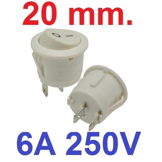 สวิตช์ 2ทาง 2ขา ขนาด 20 mm สีขาว ไม่มีไฟ Full circle Round Black Rocker Switch 2 Pin 6A 250V / 10A 125V SPST ON-OFF Snap-in 20mm Diameter KCD1 สวิทช์