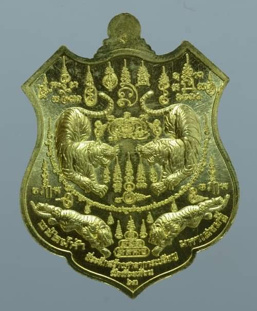 เหรียญอามหลวงพ่อพัฒน์ ปุญญกาโม รุ่นพยัคฆ์ห้ามหาเศรษฐี วัดห้วยด้วน นครสวรรค์ รายการที่ 7.28 เนื้อทองทิพย์ ลงยาแดง หมายเลข ๓