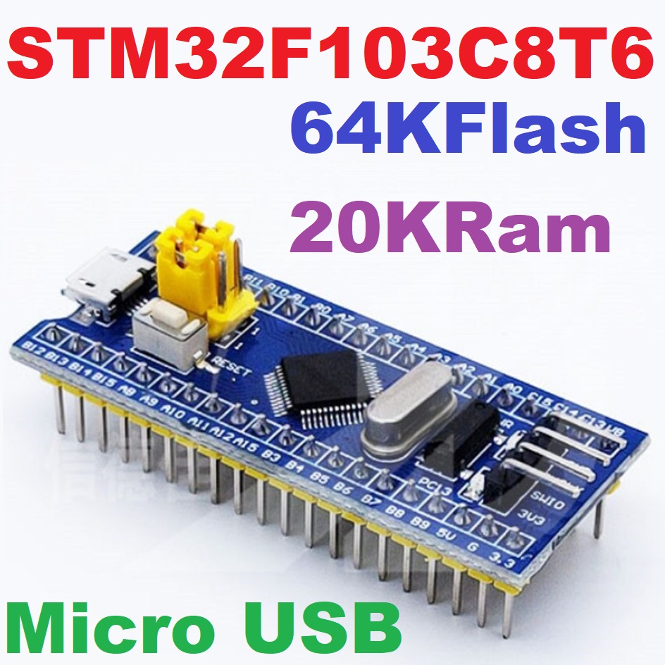 STM32F103C8T6 บัดกรีขาแล้ว STM32 64KFlash 20KRam Micro USB soldered pin header STM32 ARM System Development Board