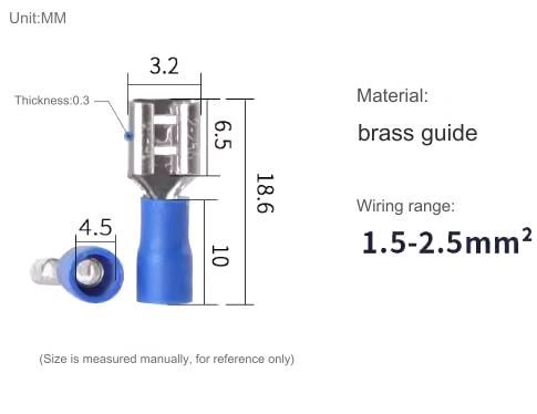 หางปลา FDD2-110 สีน้ำเงิน สำหรับสายไฟ 1.5-2.5 mm2 (16-14 AWG) 300V แพ็กละ 20 ตัว Crimp Terminal หางปลาเสียบ ตัวเมีย