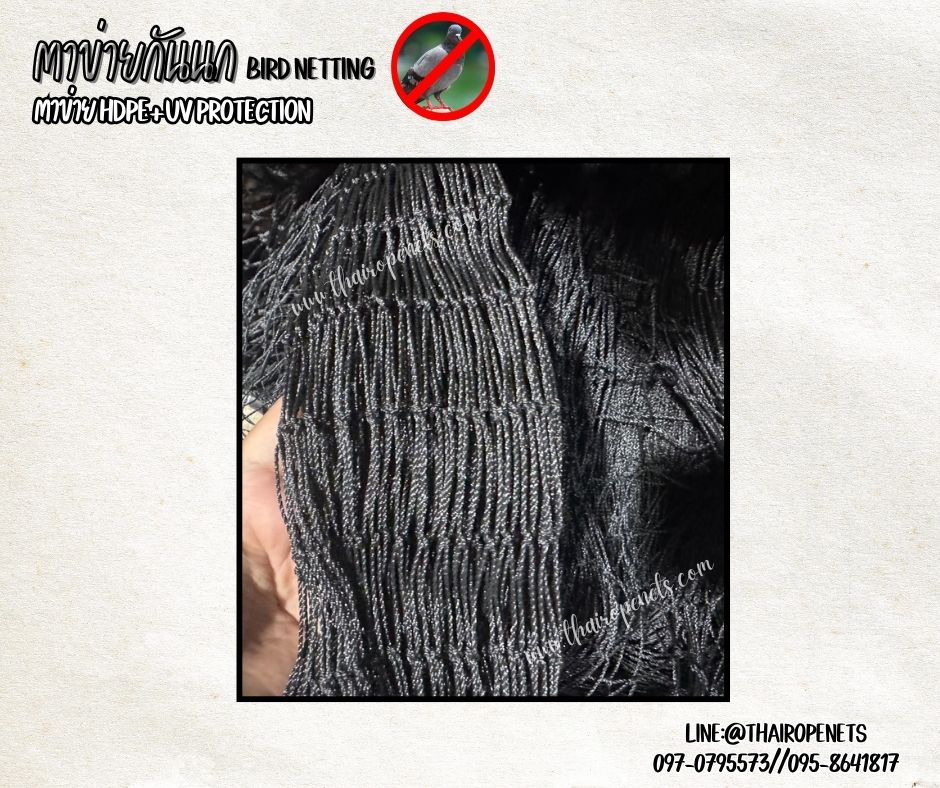 ตาข่ายกันนก เชือกหนา 1.5 มิล ช่องตา 4x4 cm.ยกม้วน 15x20 เมตร ตาข่ายเคลือบสารป้องกัน UV ทนแดด ทนฝน ใช้งานกลางแจ้ง มากกว่า 8-10 ปี