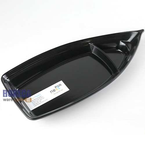 [Black] Boat-shaped plate 13 inches, Thai melamine