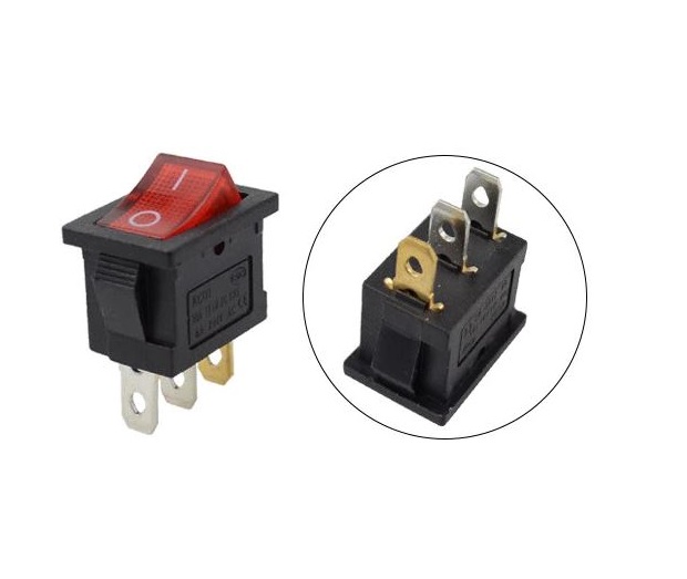 สวิตช์ 2 ทาง 3 ขา มีไฟสีแดง 6A/250V (10A/125V) Switch 15x21mm 3PIN ON/OFF Boat Rocker Switch With Red Light สวิทช์