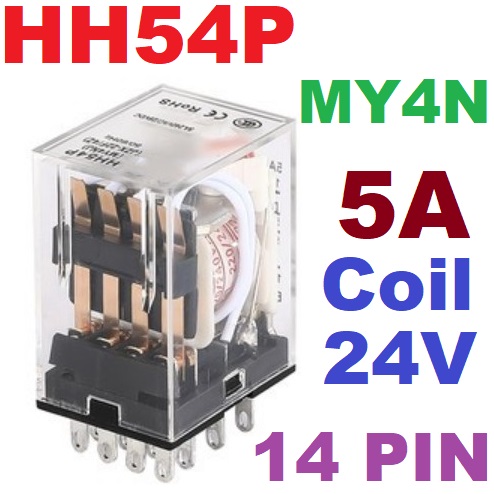 Relay Coil 24Vdc Contact 240Vac 5A DPDT 14PIN HH54PL MY4N-J รีเลย์