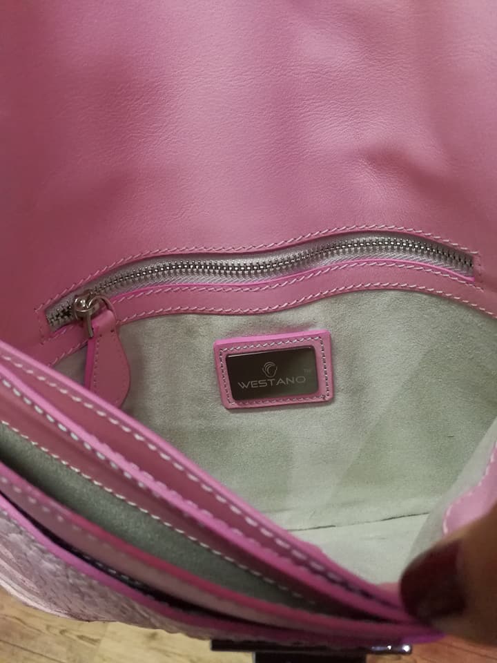 กระเป๋าสะพายหนังจระเข้แท้ สีชมพู รหัส CRW1217H-02-PI2