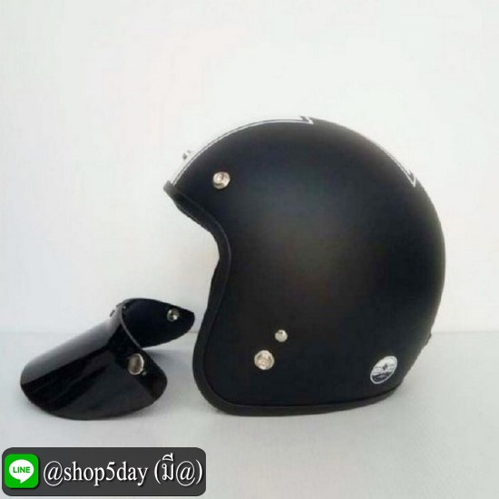 🔥AVEX หมวกกันน็อควินเทจคลาสสิค ราคาถูก รุ่นLB ลายสายฟ้า สีดำด้าน คิ้วดำ ผ้าดำ