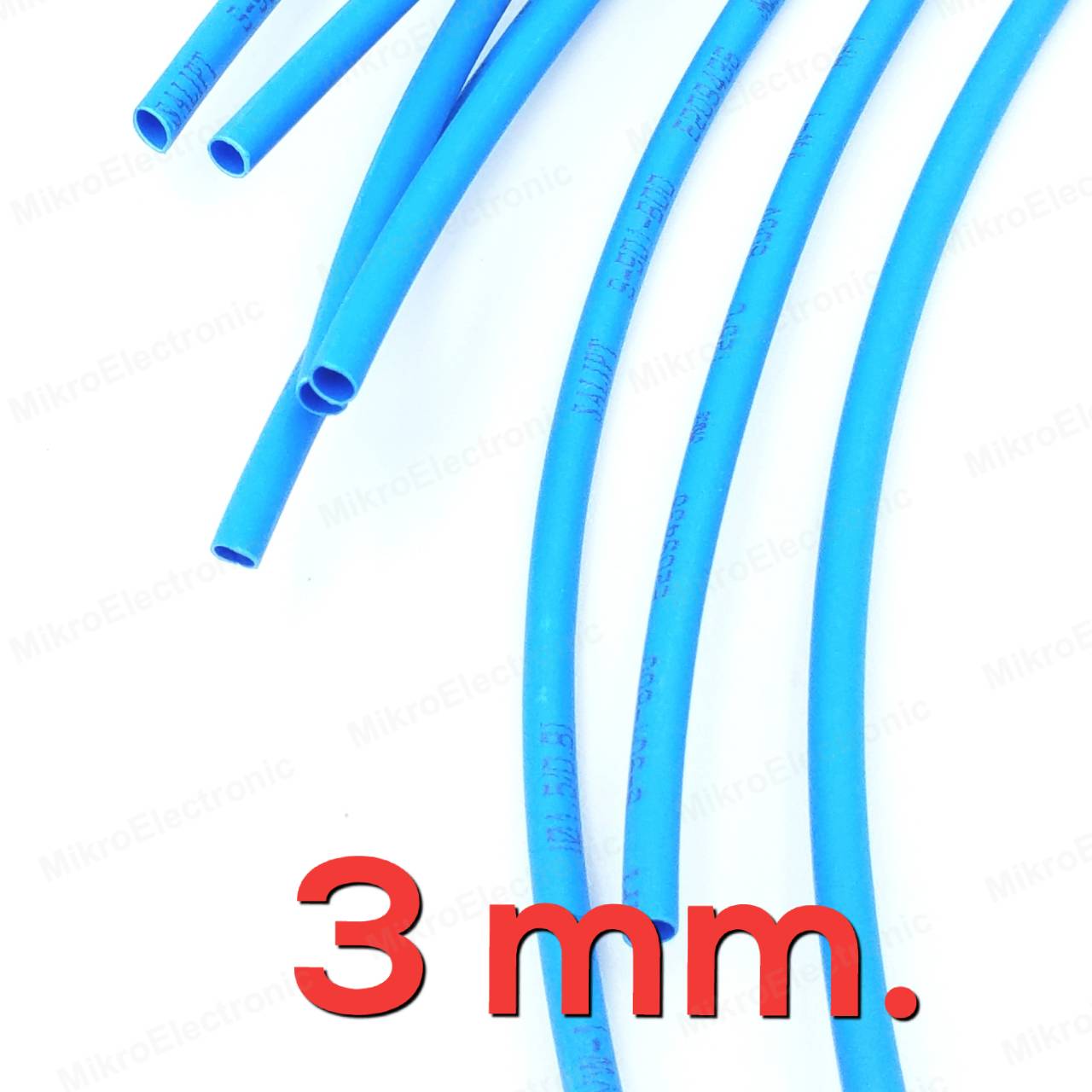 ท่อหด สีน้ำเงิน ขนาด 3 mm. ยาว 1 เมตร อัตราส่วนการหด 2:1 Heat Shrinkable Tube