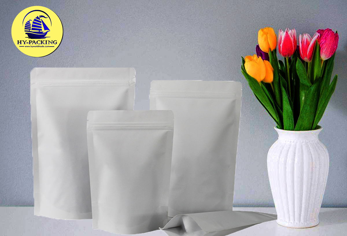 ถุงคราฟท์ทึบ ก้นตั้ง แบบมีซิปล็อค ในฟอยด์ สีขาว