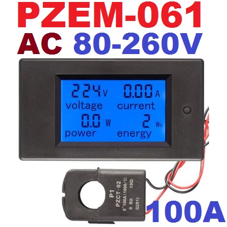 PZEM-061 AC 80-260V 100A Voltage Current Watt Power Energy Meter with Split CT
