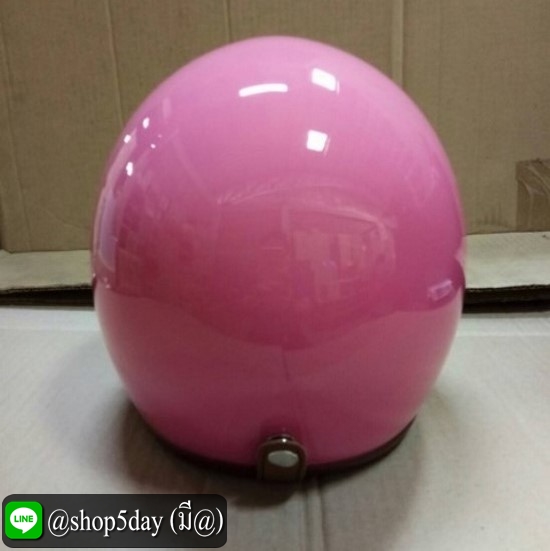 หมวกกันน็อคสไตล์วินเทจคลาสสิค สีชมพูเงา ขอบดำ