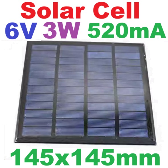6V 520mA 3W 145x145mm Solar cells Epoxy Polycrystalline Silicon DIY Battery Power Charger Module small solar Panels toy แผงโซล่าเซลล์